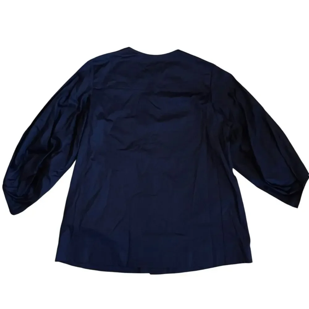 COS Women’s Sz 4 Navy Blue Gathered Puff Sleeve Blouse Stretch Cotton Top - Picture 8 of 15